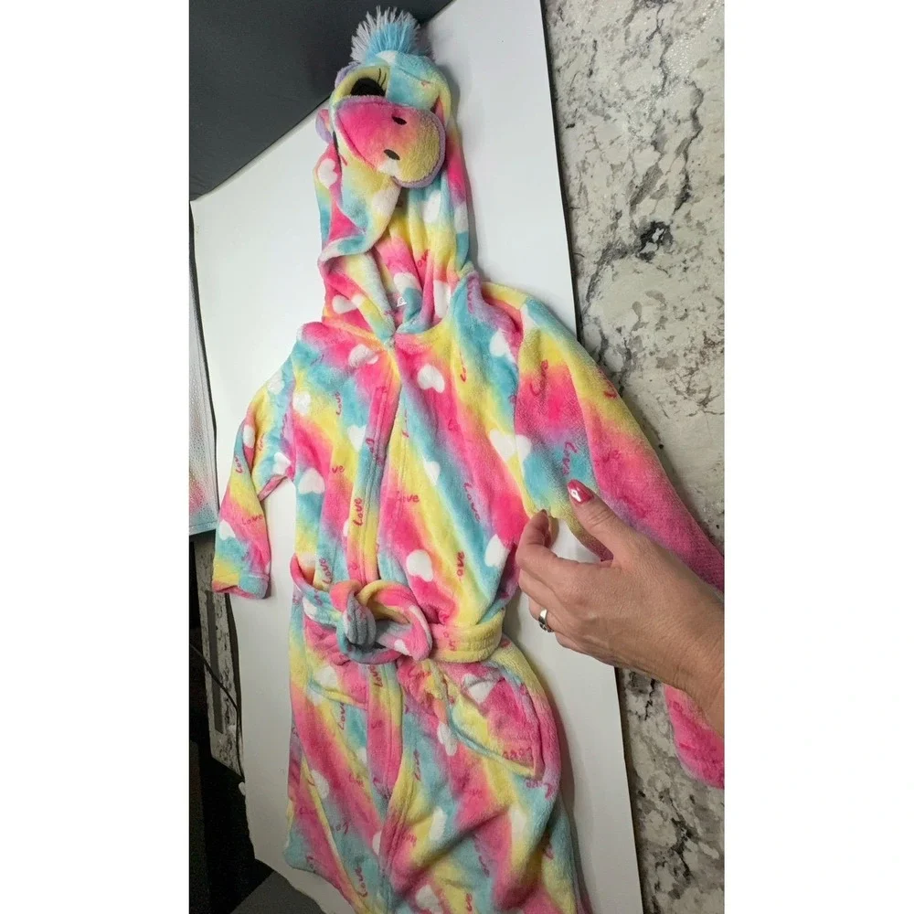 Gently worn girls size medium super soft unicorn rainbow robe.